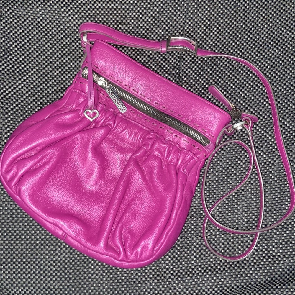 Brighton Leather Crossbody Bag Silver Hardware Magnetic & Zip Pocket Zip Top